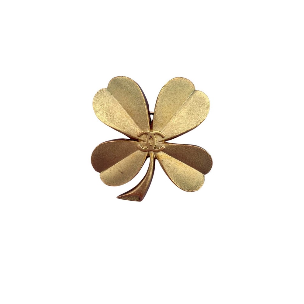 CHANEL Gold Clover Brooch